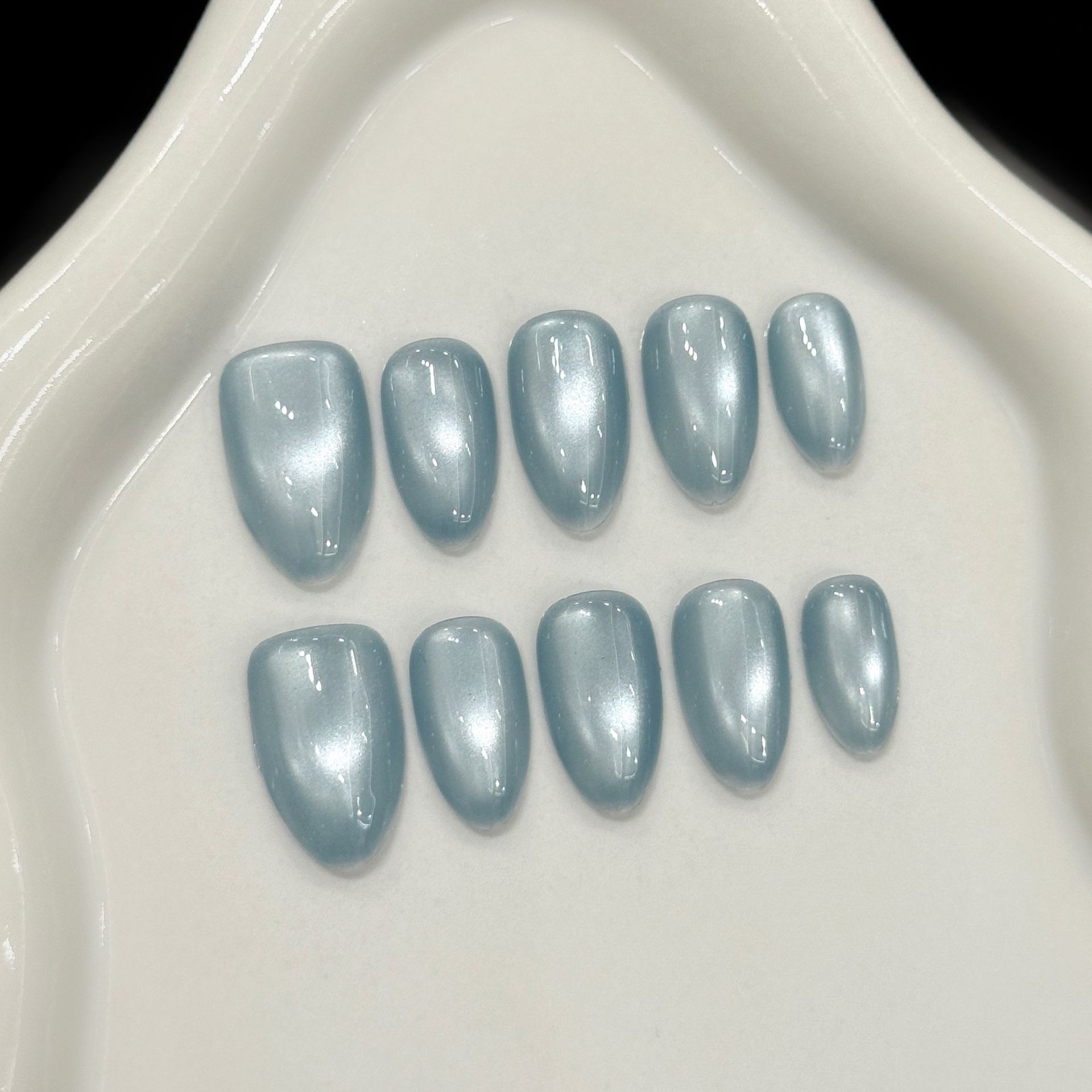 Nail Art Simple - 10 Pezzi Unghie Finte Blu Effetto