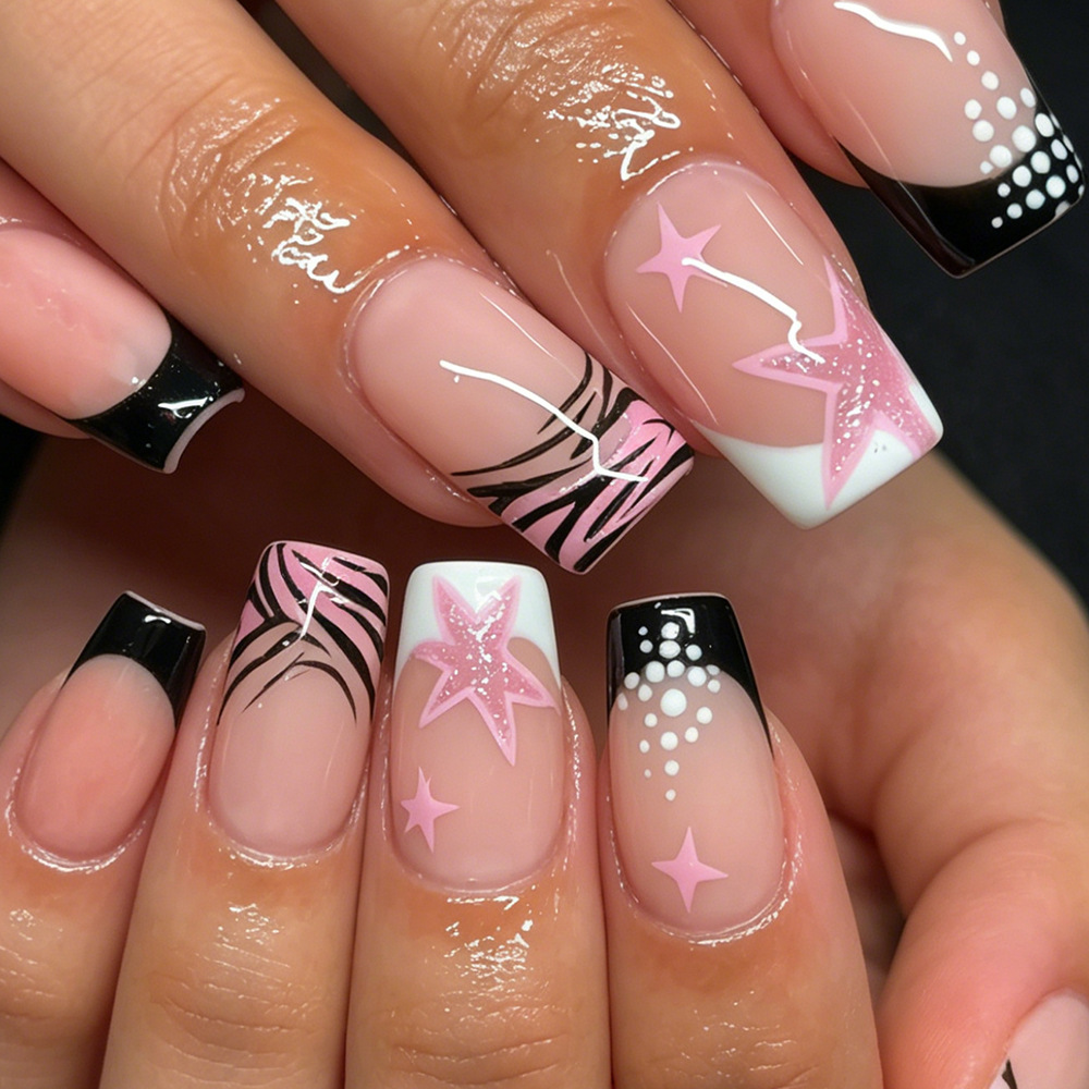 Nail Art Zebra - 24 Pezzi di Unghie Finte Adesive
