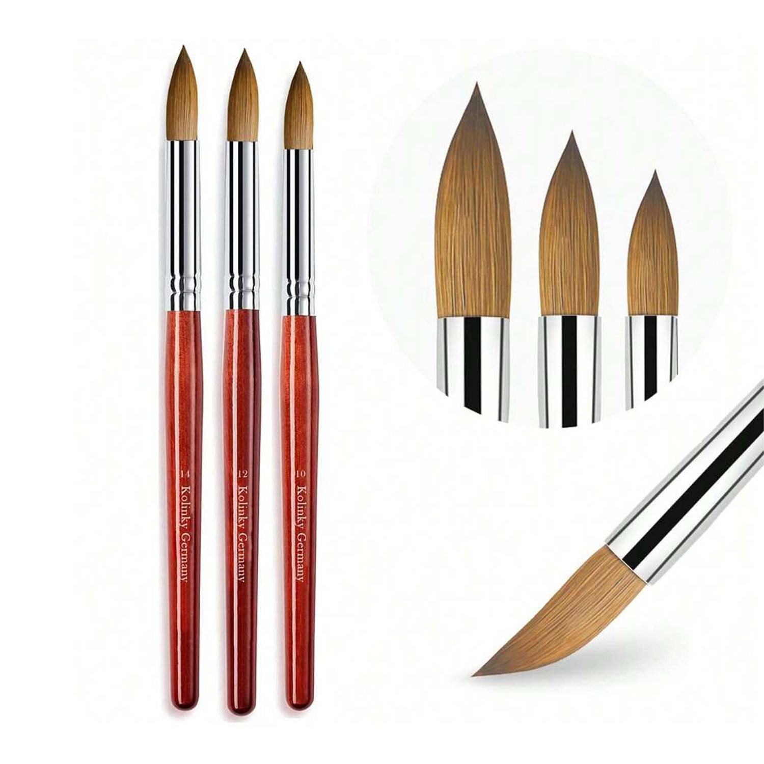 Nail Art Mahogany - 3PCS Kolinsky Stelo in mogano Pennello