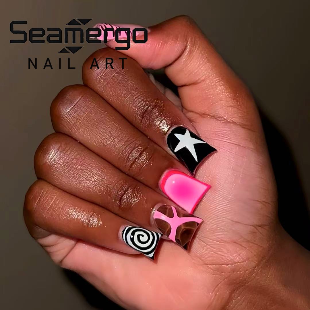 Nail Art Zebra - 24 Pezzi Unghie Finte Rosa e