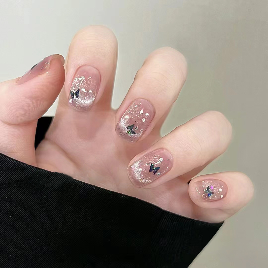 Nail Art Full Cat Eye - 24 Pezzi Unghie Finte Francesi Glitterate