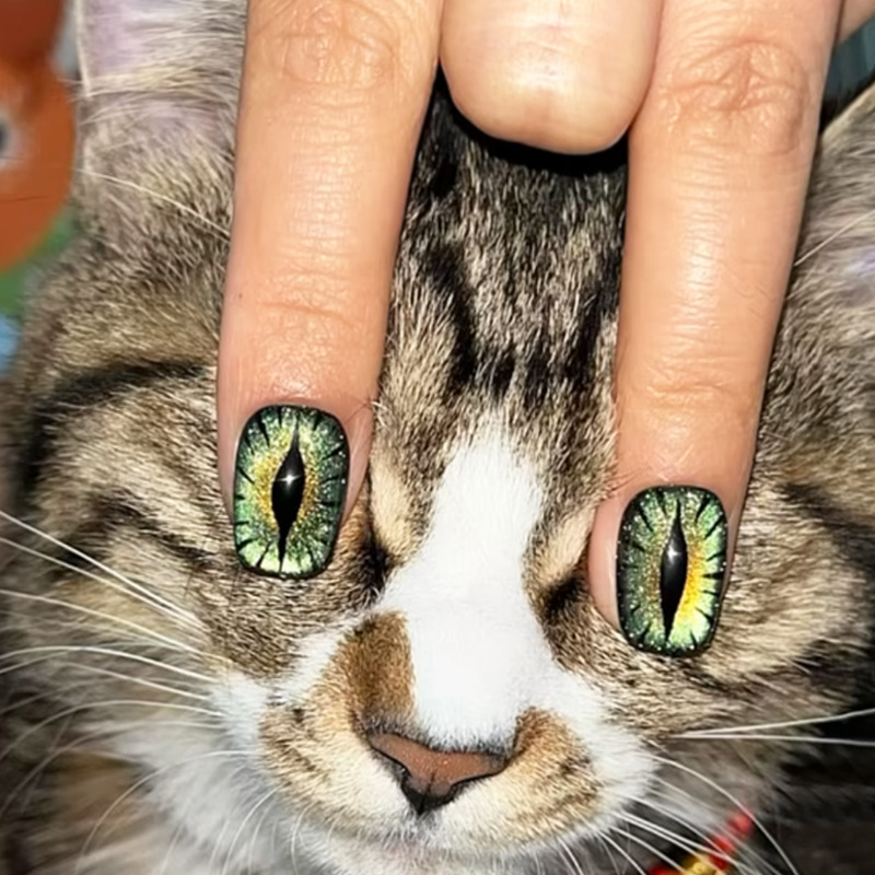Nail Art Full Cat Eye - Unghie finte corte per donna, effetto